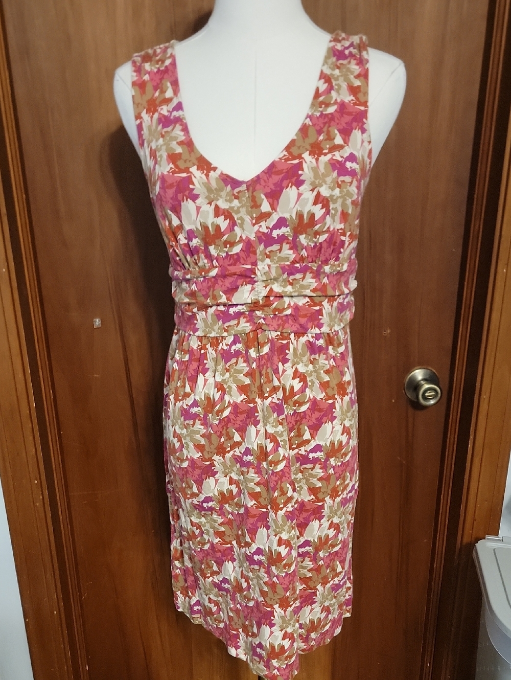 LOFT Pink Floral V-Neck Sleeveless Dress